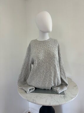 Brandy Melville Light Gray Cable Knit Crewneck Sweater